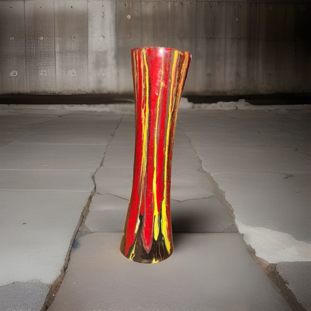 Colorful Handmade Acrylic Poured Glass Vase Red Yellow And Black